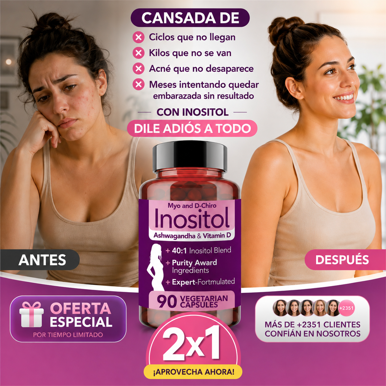 Oferta 2x1 Inositol Myo + D-Chiro con Ashwagandha & Vitamina D