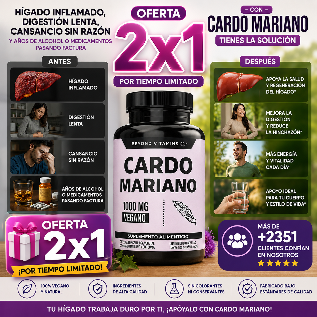 Oferta 2x1 suplemento Cardo Mariano 60 Capsulas