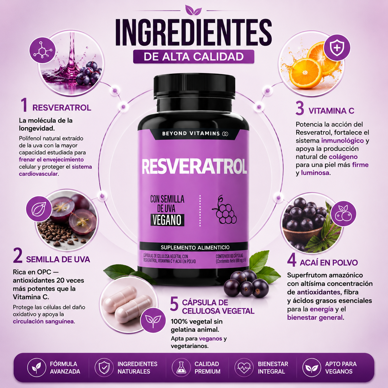 Suplemento Resveratrol 180 Capsulas